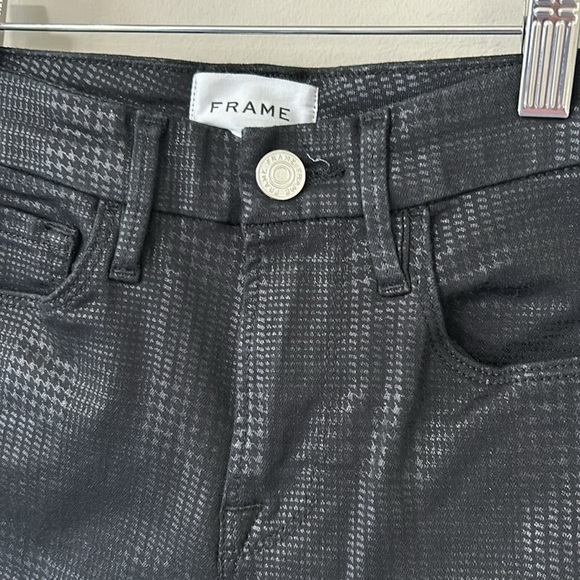 Frame Denim Le Crop Mini Boot Cut Mid Rise Houndstooth Shine Black Sz 24 NEW - Picture 5 of 14